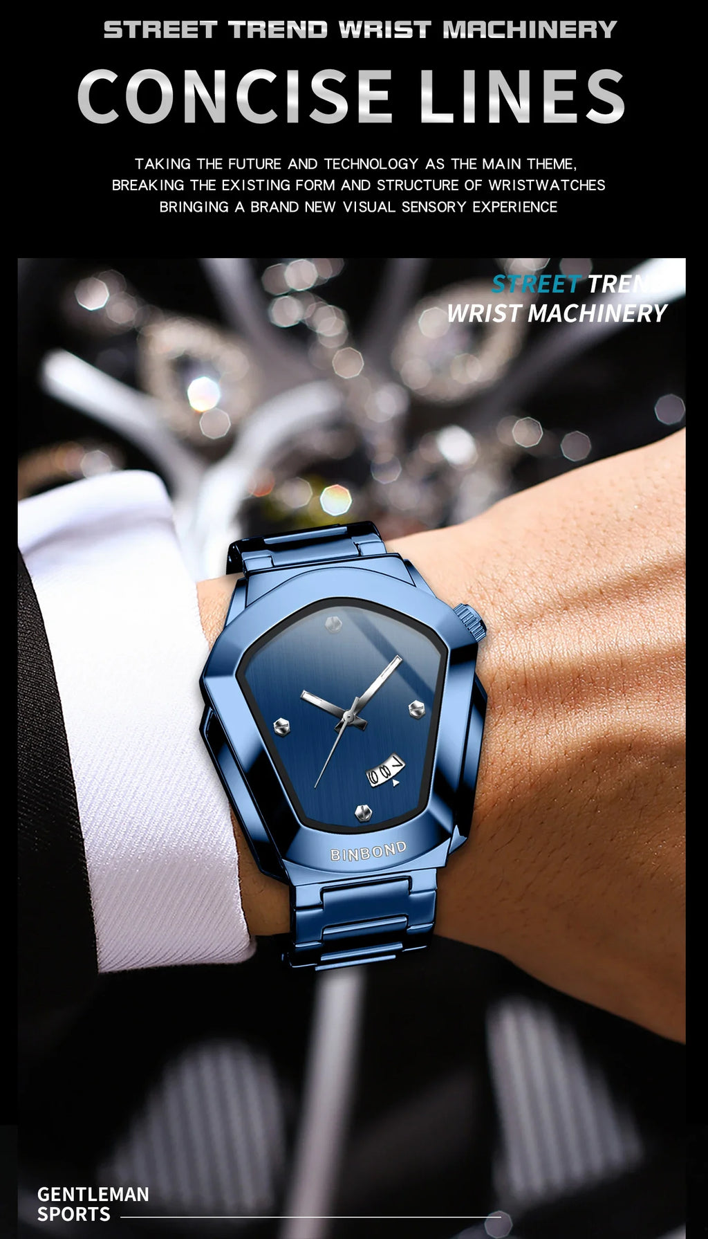 BINBOND Luxury Mens Watches Stainless Steel Strap New Concept Quartz Calendar Business Sports WristWatch Fashion Watches For Men