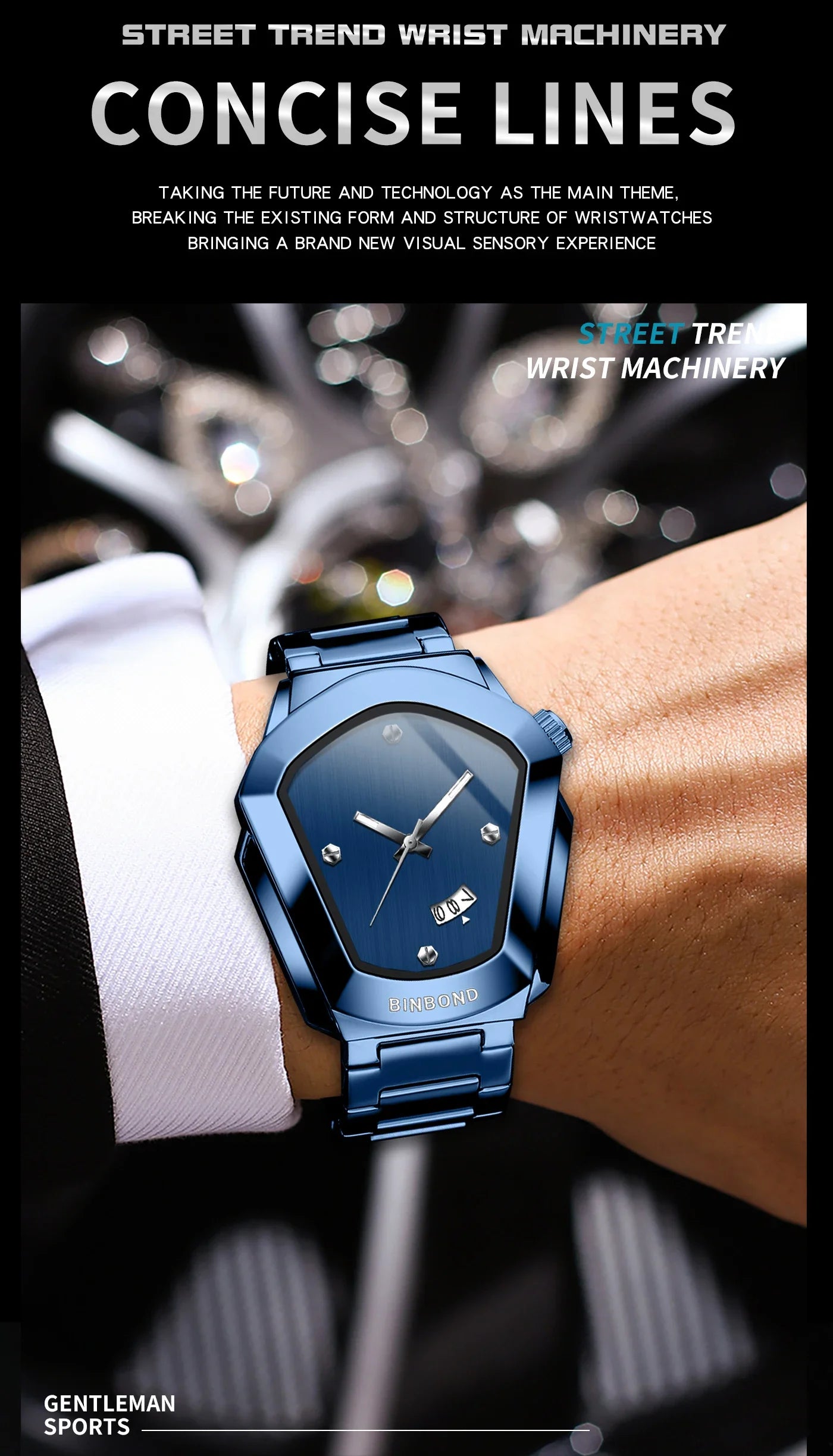 BINBOND Luxury Mens Watches Stainless Steel Strap New Concept Quartz Calendar Business Sports WristWatch Fashion Watches For Men