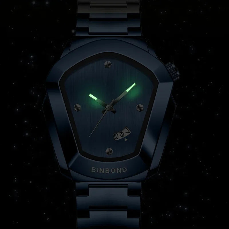 BINBOND Luxury Mens Watches Stainless Steel Strap New Concept Quartz Calendar Business Sports WristWatch Fashion Watches For Men