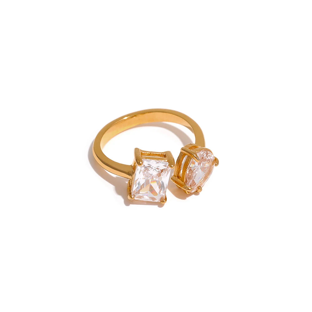 Yhpup Waterproof Fashion Stainless Steel Pink Green Cubic Zirconia Adjustable Open Ring Gold Color Unique Bling Charm Jewelry