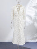 Women's Elegant Halter Tulle Maxi Dress with Hollow-Out Details
