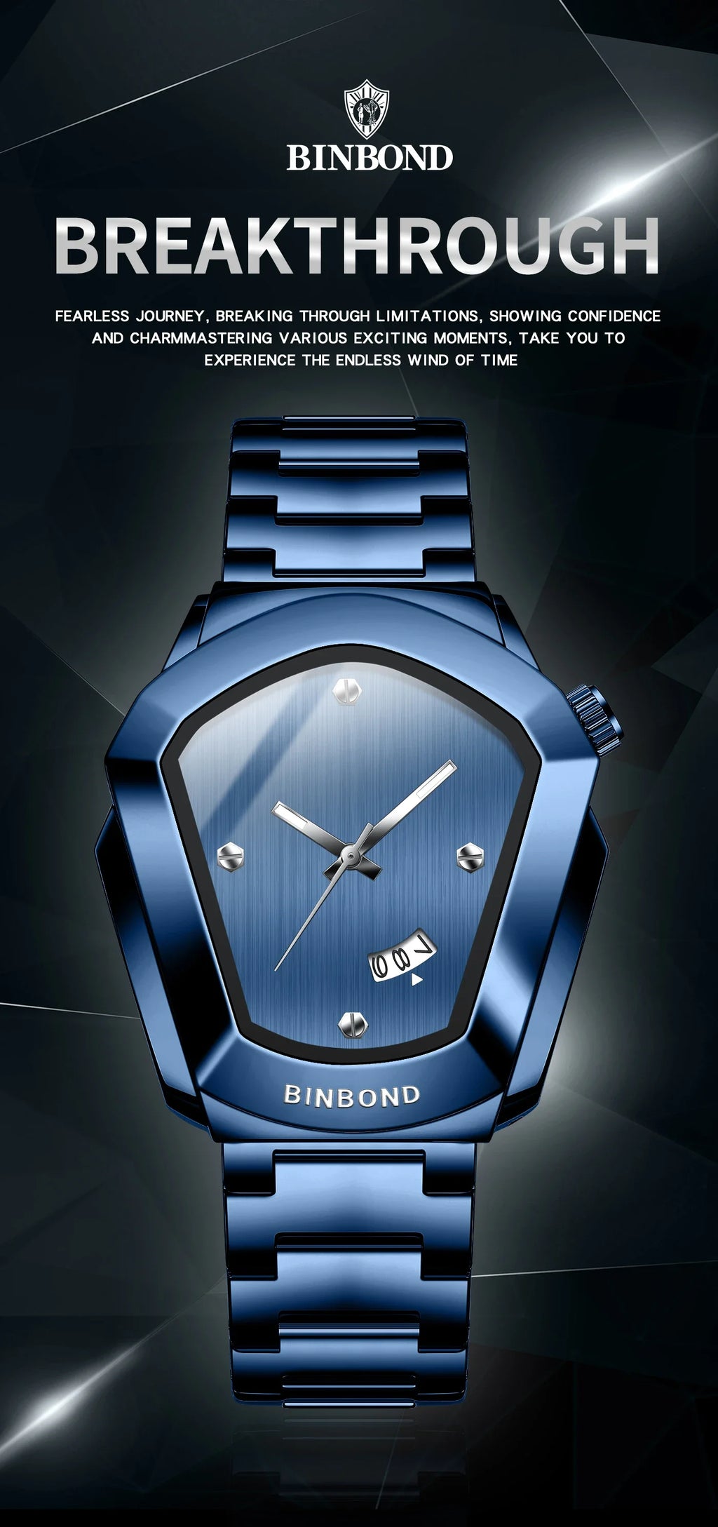 BINBOND Luxury Mens Watches Stainless Steel Strap New Concept Quartz Calendar Business Sports WristWatch Fashion Watches For Men