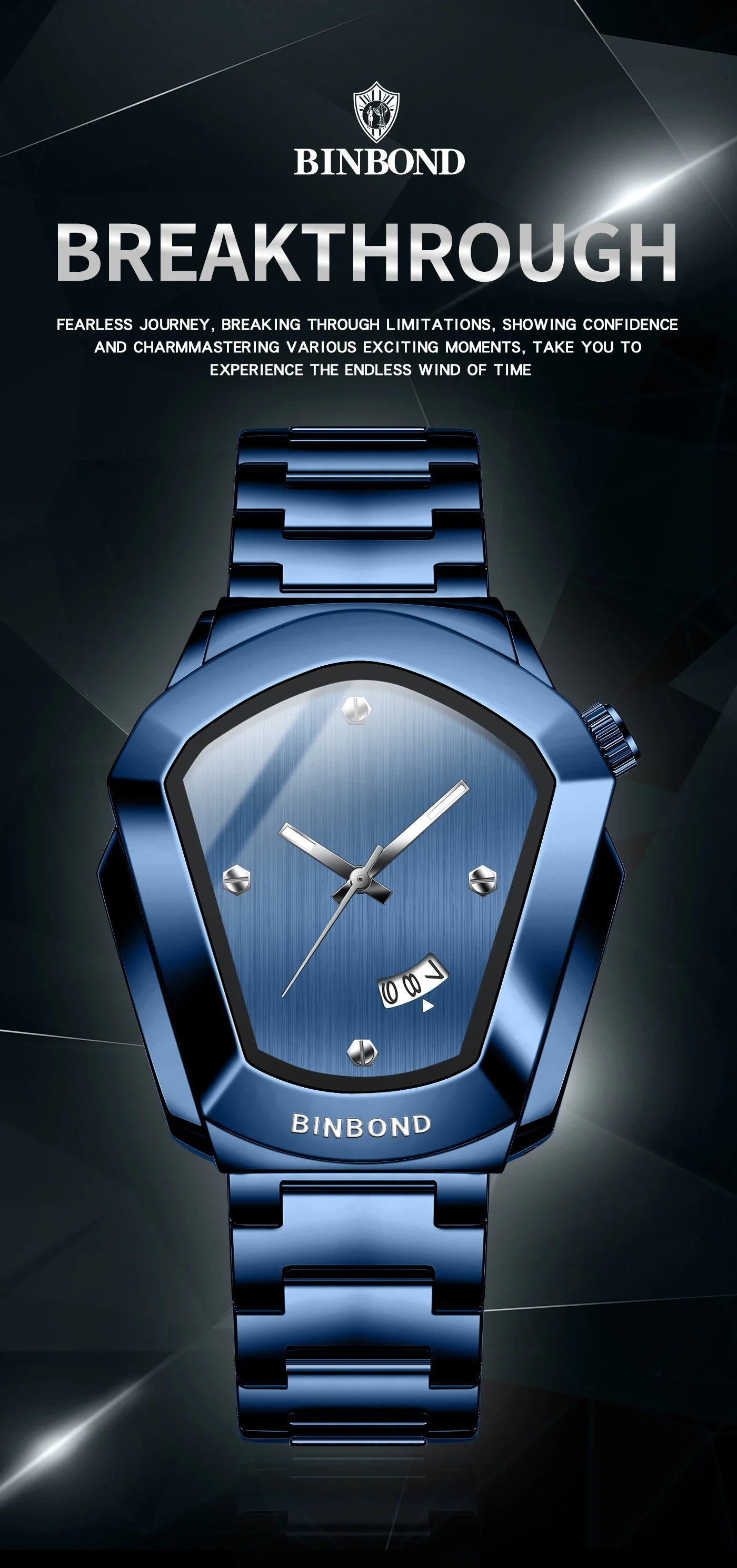 BINBOND Luxury Mens Watches Stainless Steel Strap New Concept Quartz Calendar Business Sports WristWatch Fashion Watches For Men