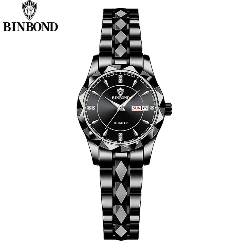 BINBOND B5552 New Luxury Brand Quartz Womens Watches 30M Waterproof Luminous Date Wristwatch Fashion Business Womens Watches