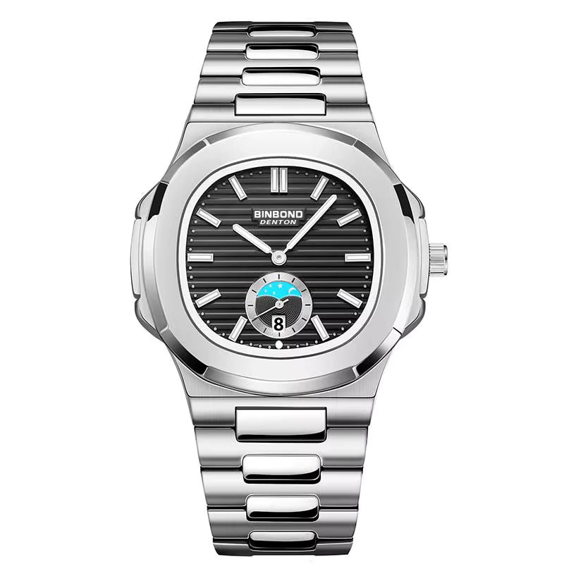 BINBOND Men's Business Quartz Watch – Stainless Steel Waterproof Wristwatch