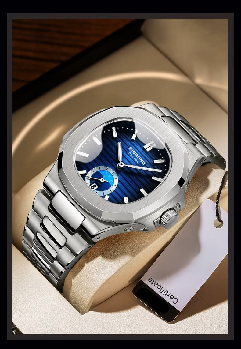 BINBOND Men's Business Quartz Watch – Stainless Steel Waterproof Wristwatch