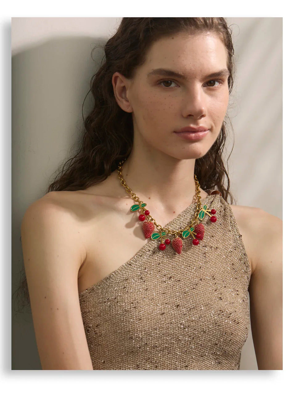 Yhpup 2025 Red Enamel Acrylic Cherry Strawberry Drop Necklace for Women Stainless Steel Fruit Handmade Fashion Collar Jewellery