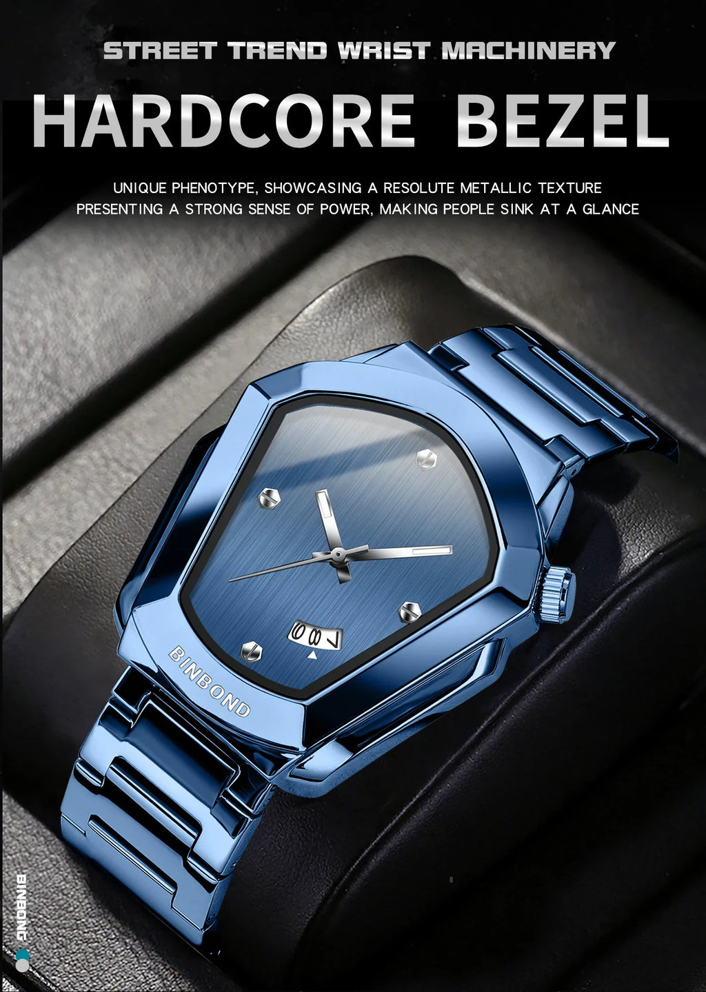 BINBOND Luxury Mens Watches Stainless Steel Strap New Concept Quartz Calendar Business Sports WristWatch Fashion Watches For Men