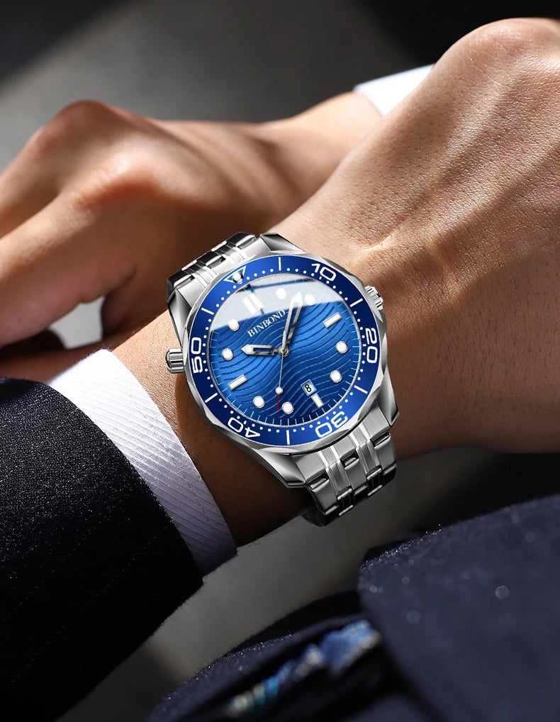 BINBOND Brand New Fashion Ultra-thin Sea Horse Series Men Business Quartz  Watches Waterproof Luminous Sports Casual Men's Watch