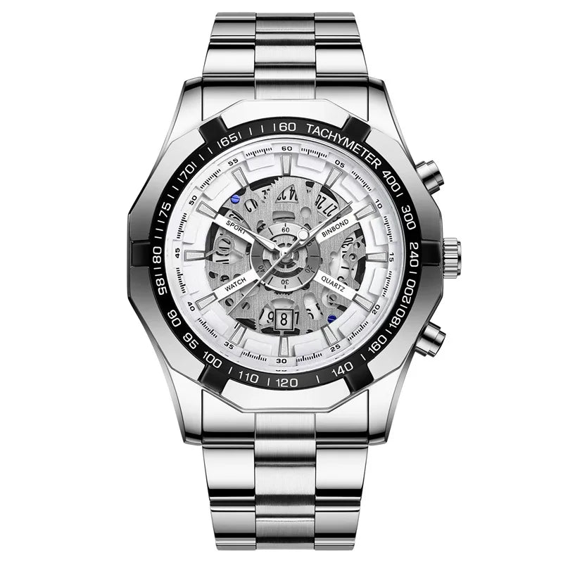 Binbond Mens Watches Top Brand Luxury Stainless Steel Waterproof Hollow Out Blue Big Male Wristwatches Relogio Masculino 2023