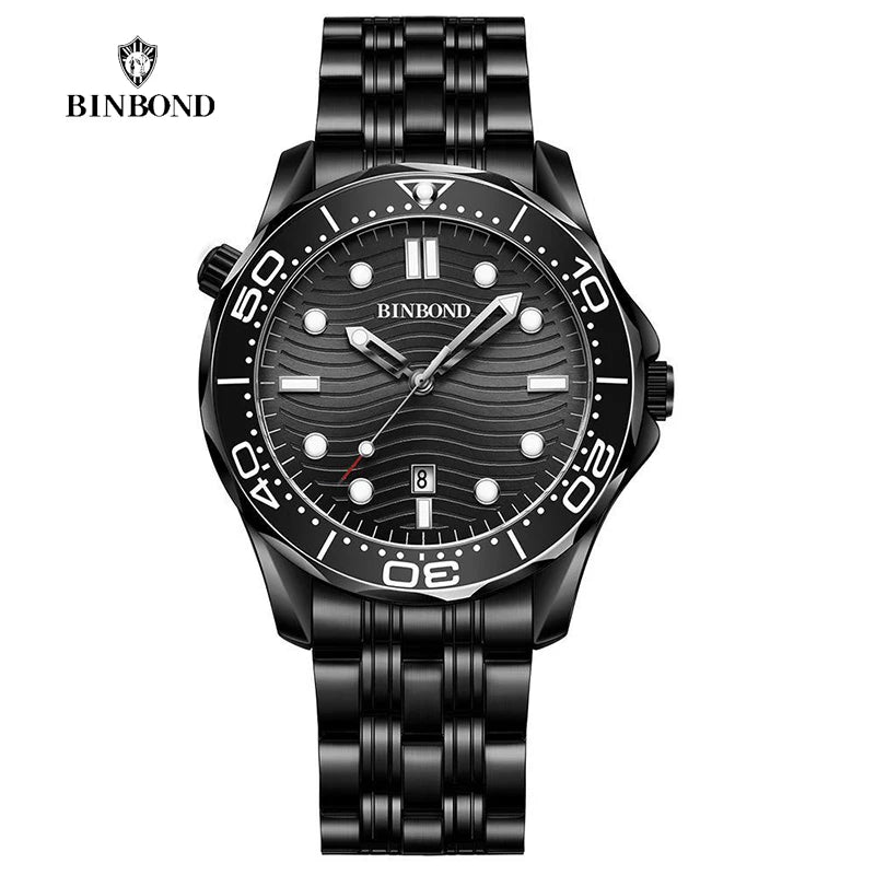 BINBOND Brand New Fashion Ultra-thin Sea Horse Series Men Business Quartz  Watches Waterproof Luminous Sports Casual Men's Watch