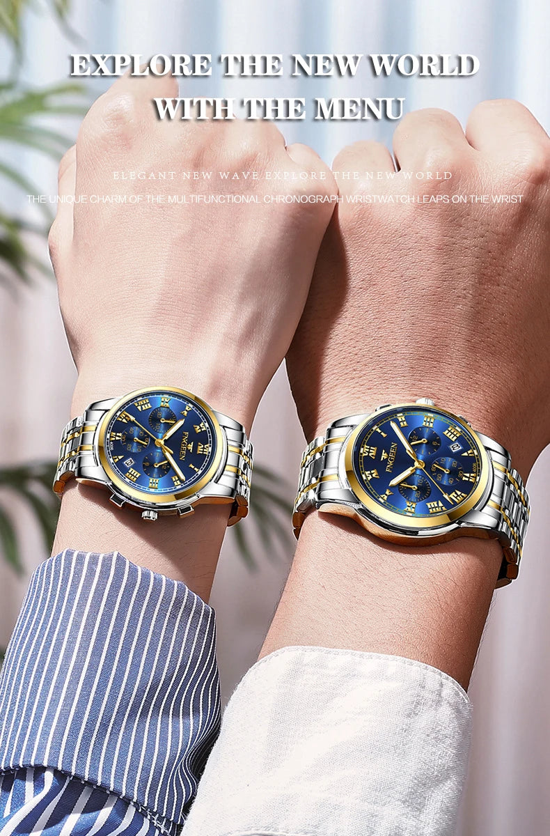 BINBOND 2pcs Couple Watches Fashion Top Brand Men Ladies for Quartz Watch Lover Waterproof Stainless Steel Watch Valentine Gift