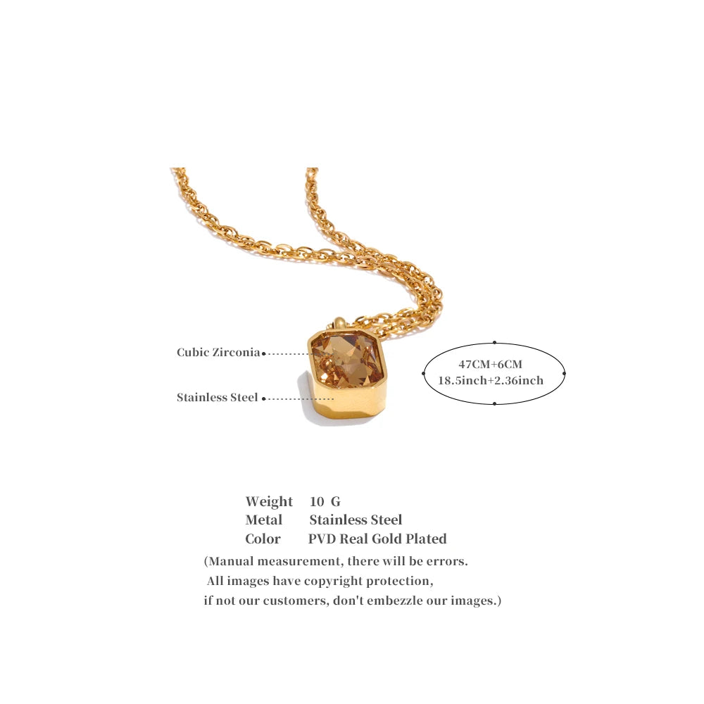 Yhpup AAA Shiny Champagne Zirconia Pendant Necklace Hot Style Stainless Steel Chain Collar Luxury Jewelry Wholesale