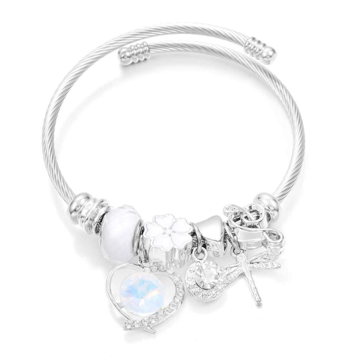 New Butterfly Crystal Tree of Life Beaded Pendant Bracelet Stainless Steel 4 Colors Closure Bangles Women Bracelet Accessories