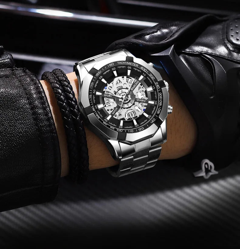 Binbond Mens Watches Top Brand Luxury Stainless Steel Waterproof Hollow Out Blue Big Male Wristwatches Relogio Masculino 2023
