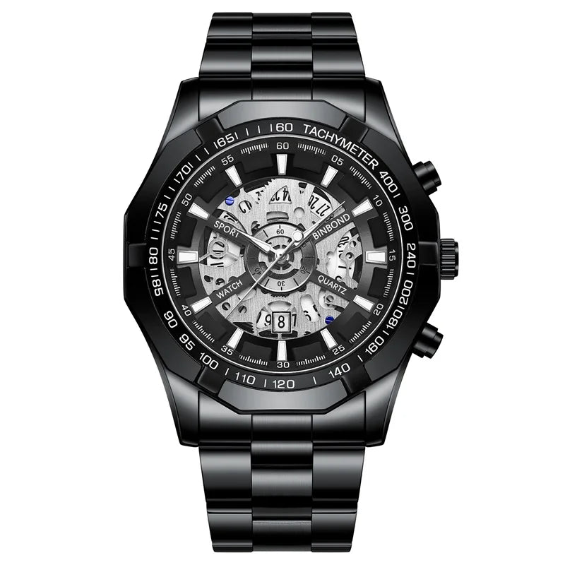 Binbond Mens Watches Top Brand Luxury Stainless Steel Waterproof Hollow Out Blue Big Male Wristwatches Relogio Masculino 2023