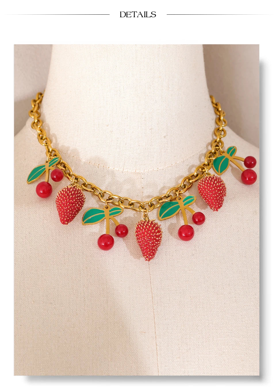Yhpup 2025 Red Enamel Acrylic Cherry Strawberry Drop Necklace for Women Stainless Steel Fruit Handmade Fashion Collar Jewellery