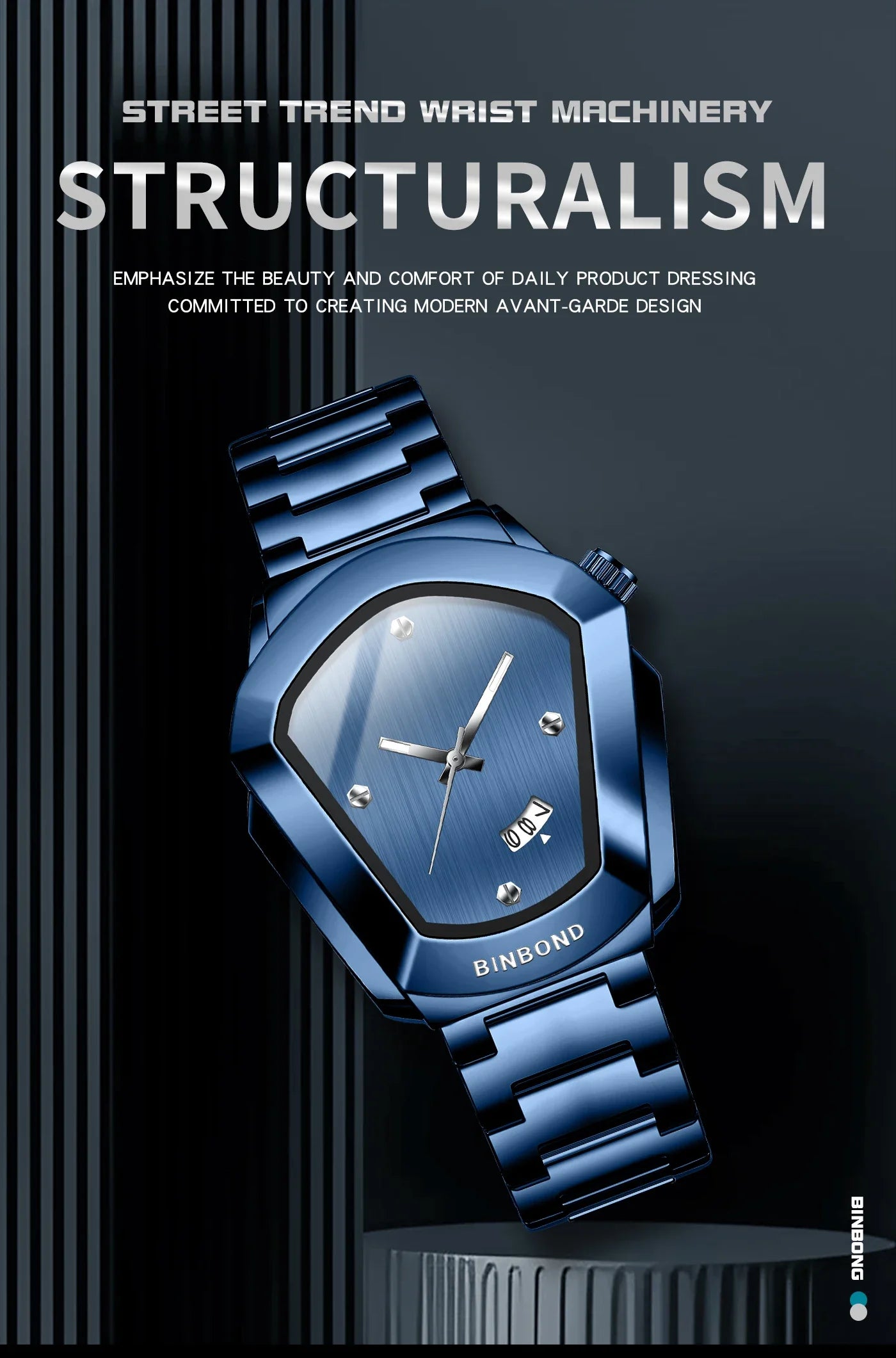 BINBOND Luxury Mens Watches Stainless Steel Strap New Concept Quartz Calendar Business Sports WristWatch Fashion Watches For Men