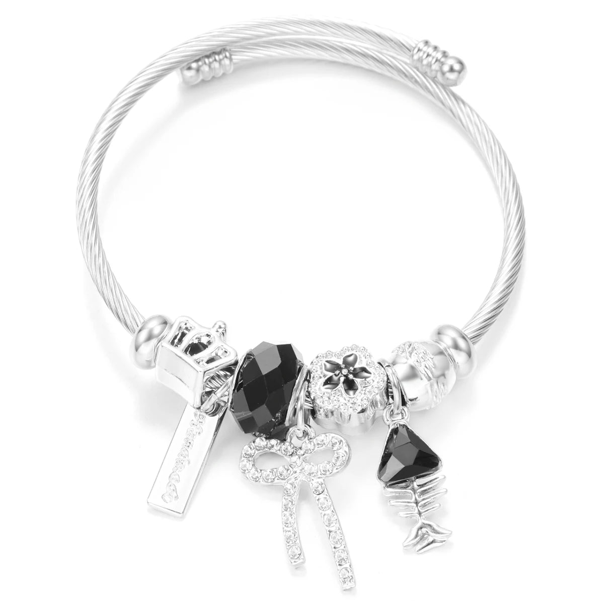 New Butterfly Crystal Tree of Life Beaded Pendant Bracelet Stainless Steel 4 Colors Closure Bangles Women Bracelet Accessories