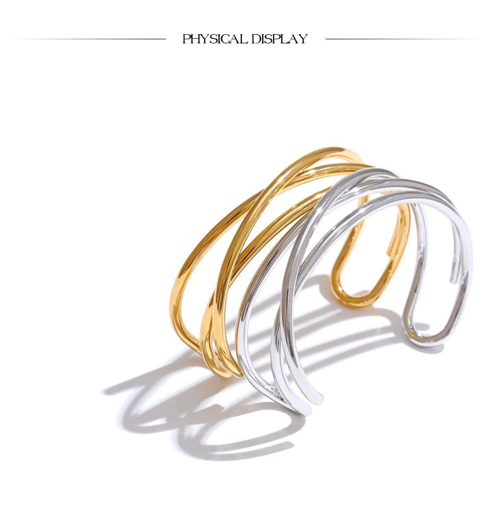 Yhpup 58mm Open Stainless Steel Metal Hollow Line Fashion Bracelet Bangle for Women Smooth Personalized Wrist Jewelry Wholesale