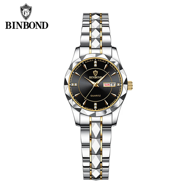 BINBOND B5552 New Luxury Brand Quartz Womens Watches 30M Waterproof Luminous Date Wristwatch Fashion Business Womens Watches