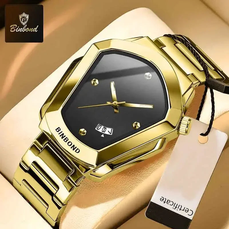 BINBOND Luxury Mens Watches Stainless Steel Strap New Concept Quartz Calendar Business Sports WristWatch Fashion Watches For Men