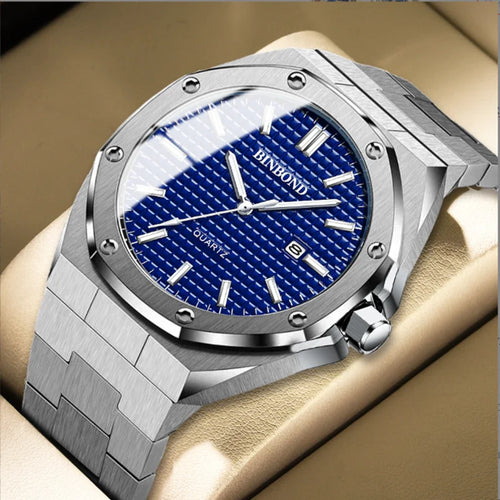 BINBOND B0233 Fashion Casual Men Watches Big Dial blackStainless Steel Calendar Quartz Wristwatch Classic Top Brand Male Clock