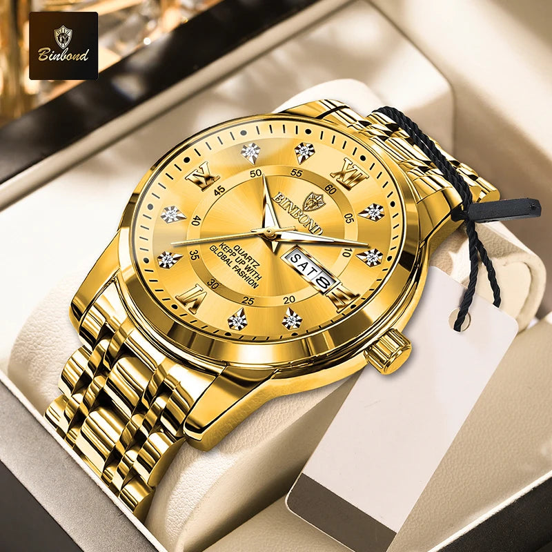 BINBOND 7169 Men's Watches Trend Fashion Star Ring Dial Original Quartz Watch for Man Waterproof Stainless Steel Luminous