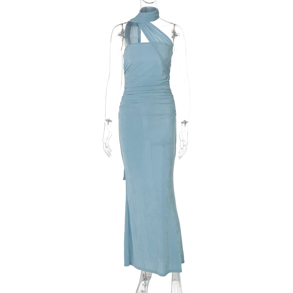 Hugcitar Elegant Solid Halter Sleeveless Backless Ruched Sexy Bodycon Maxi Dress Summer Women Y2K Outfit Evening Party Festival