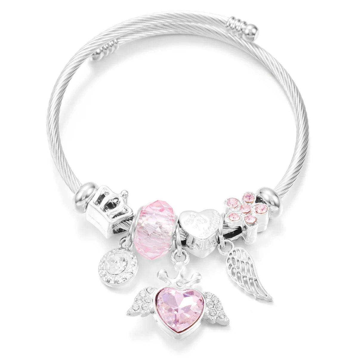 New Butterfly Crystal Tree of Life Beaded Pendant Bracelet Stainless Steel 4 Colors Closure Bangles Women Bracelet Accessories