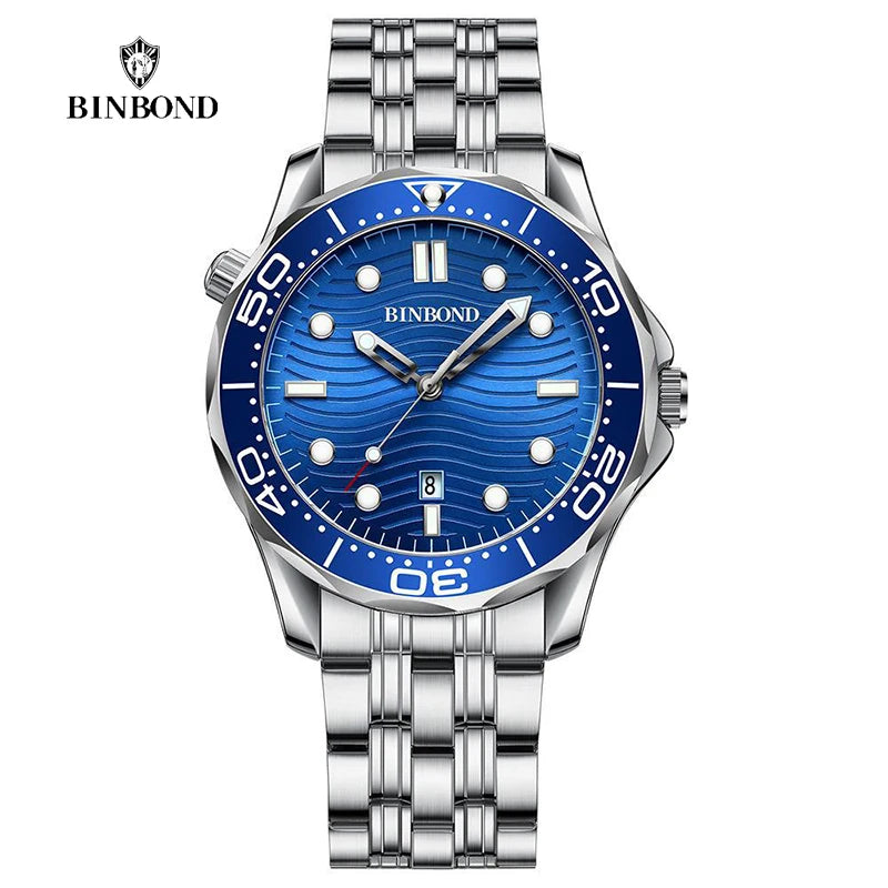 BINBOND Brand New Fashion Ultra-thin Sea Horse Series Men Business Quartz  Watches Waterproof Luminous Sports Casual Men's Watch