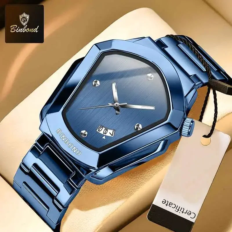BINBOND Luxury Mens Watches Stainless Steel Strap New Concept Quartz Calendar Business Sports WristWatch Fashion Watches For Men