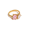 Yhpup Waterproof Fashion Stainless Steel Pink Green Cubic Zirconia Adjustable Open Ring Gold Color Unique Bling Charm Jewelry