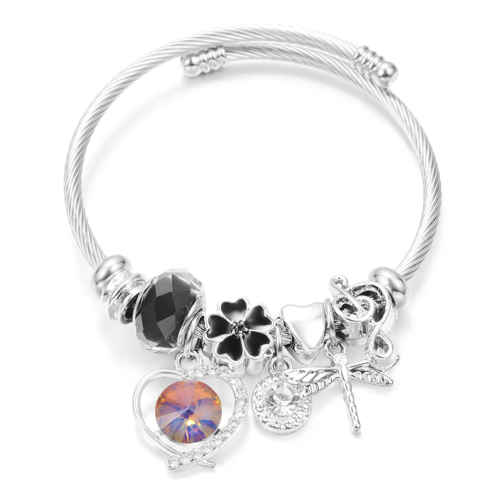 New Butterfly Crystal Tree of Life Beaded Pendant Bracelet Stainless Steel 4 Colors Closure Bangles Women Bracelet Accessories