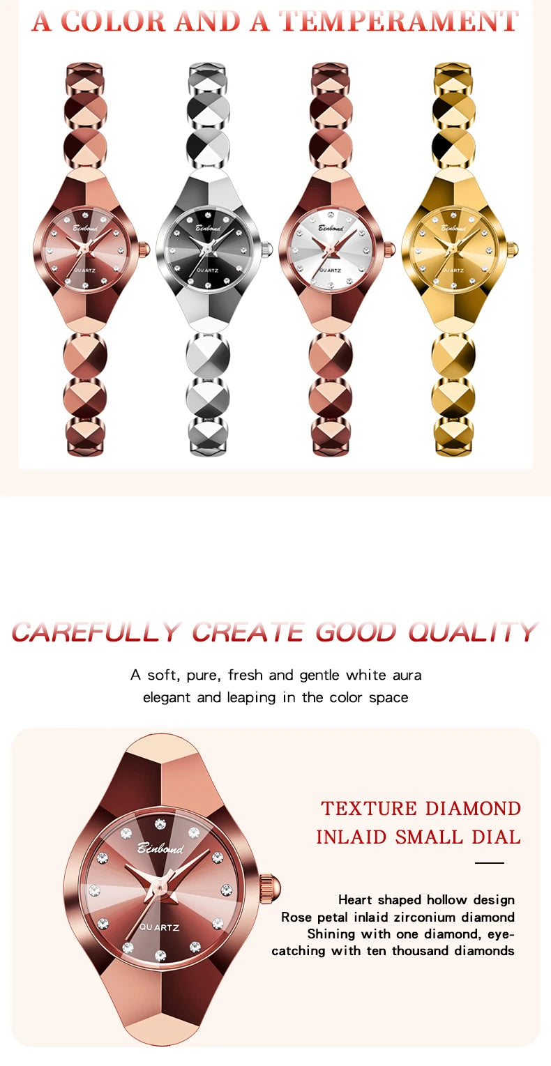 BINBOND New Fashion Quartz Women's Watches Luxury Stainless Steel Strap Waterproof Elegant Lady Bracelet Watch Relogio Feminino