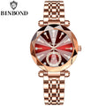 BINBOND Fashion Elegant Women Quartz Watches Original Heart Of The Ocean Design Waterproof Luminous Diamond Lady Casual Watches