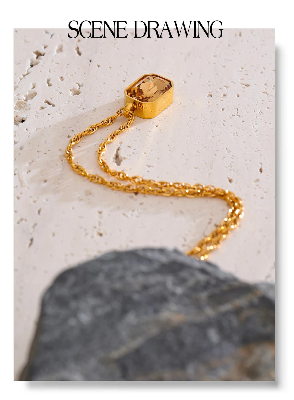 Yhpup AAA Shiny Champagne Zirconia Pendant Necklace Hot Style Stainless Steel Chain Collar Luxury Jewelry Wholesale