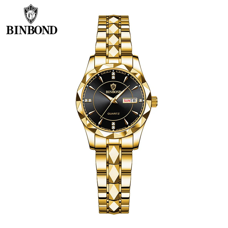 BINBOND B5552 New Luxury Brand Quartz Womens Watches 30M Waterproof Luminous Date Wristwatch Fashion Business Womens Watches