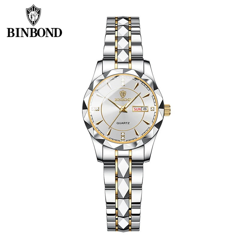 BINBOND B5552 New Luxury Brand Quartz Womens Watches 30M Waterproof Luminous Date Wristwatch Fashion Business Womens Watches