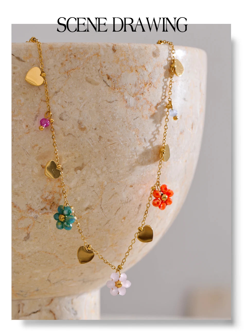 Yhpup Summer Fashion Crystal Flower Pendant Necklace for Women Stainless Steel Handmade Cute Collar Jewelry 2025 Waterproof