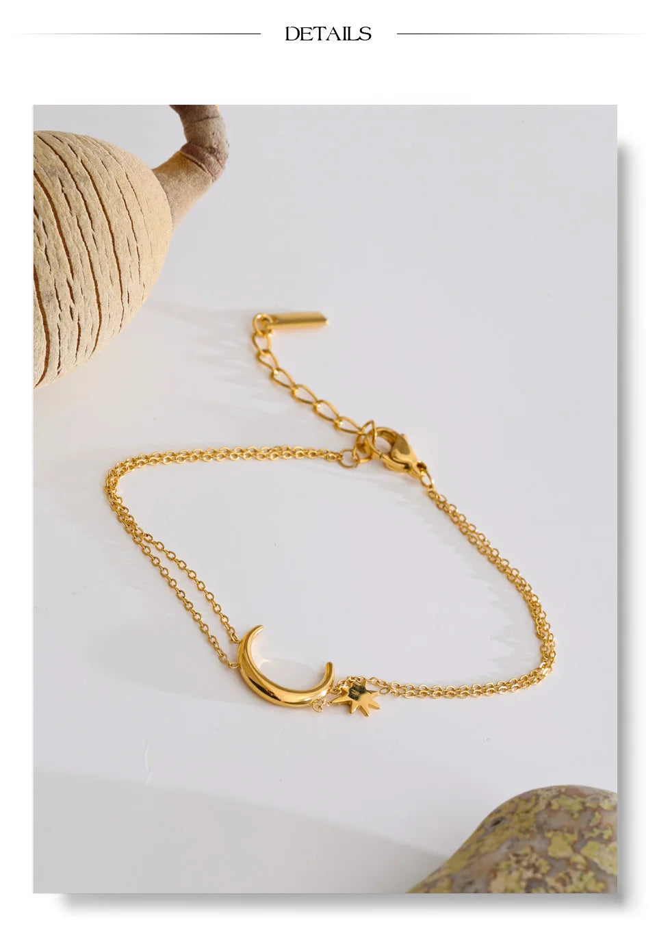 Yhpup Stainless Steel Double-Layer Chain Sun Moon Bracelet Bangle for Women Summer Waterproof Fashion Wrist Jewelry Wholesale