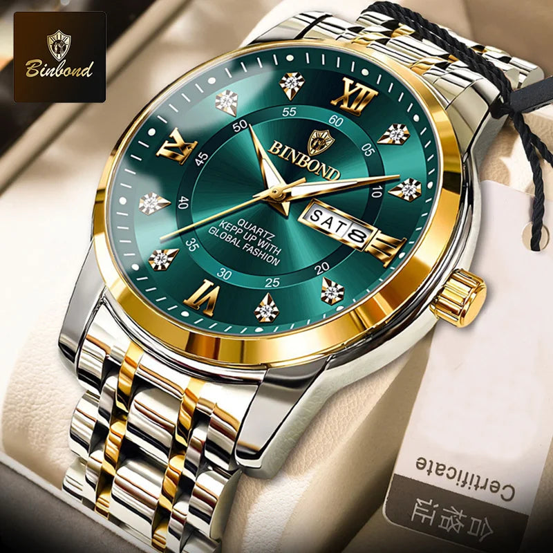 BINBOND 7169 Men's Watches Trend Fashion Star Ring Dial Original Quartz Watch for Man Waterproof Stainless Steel Luminous