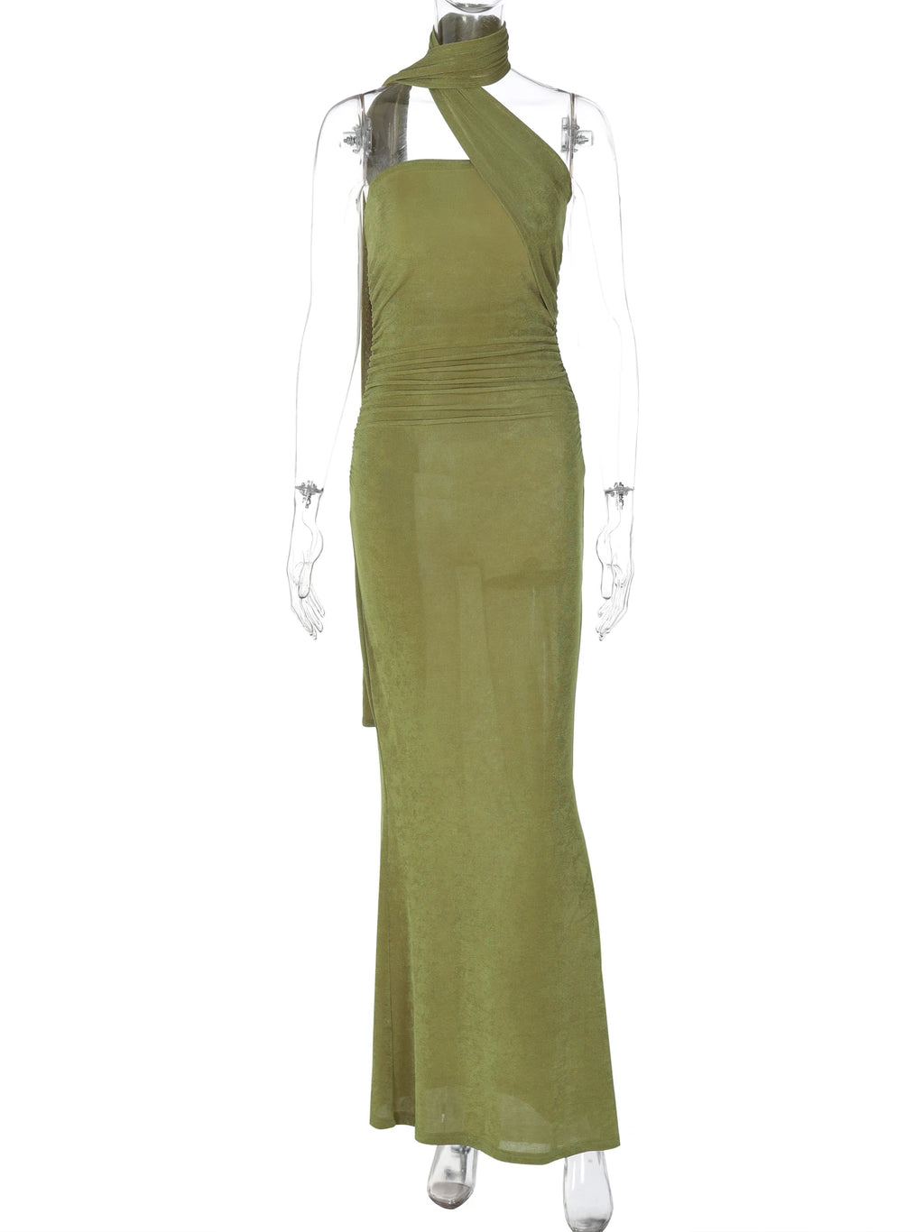 Hugcitar Elegant Solid Halter Sleeveless Backless Ruched Sexy Bodycon Maxi Dress Summer Women Y2K Outfit Evening Party Festival