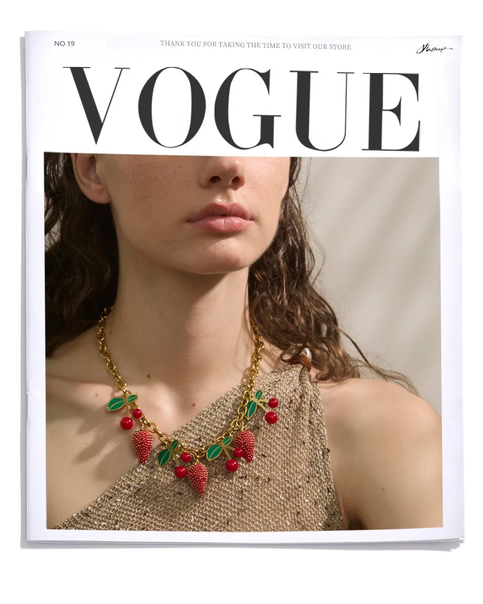 Yhpup 2025 Red Enamel Acrylic Cherry Strawberry Drop Necklace for Women Stainless Steel Fruit Handmade Fashion Collar Jewellery