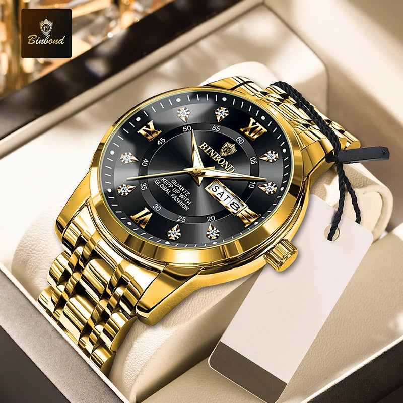 BINBOND 7169 Men's Watches Trend Fashion Star Ring Dial Original Quartz Watch for Man Waterproof Stainless Steel Luminous