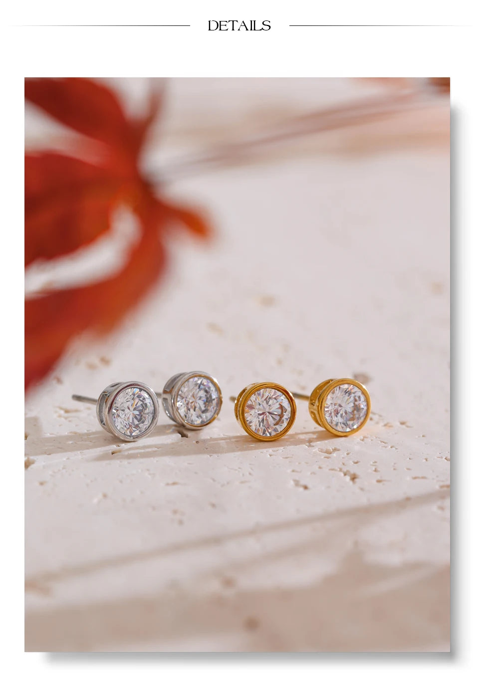 Yhpup High-Grade AAA Shiny Cubic Zirconia Round Stud Earrings Luxury Stainless Steel Daily Premium Jewelry Accessories