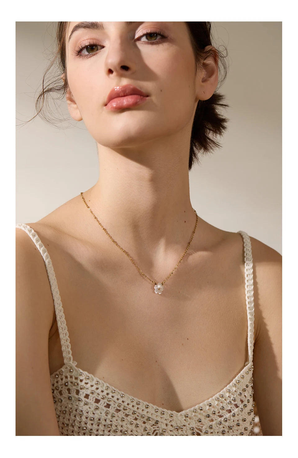 Yhpup Chic Fashion Natural Shell Flower Pendant Necklace Gift Stainless Steel Exquisite Chain Gold Color Premium Jewelry Bijoux