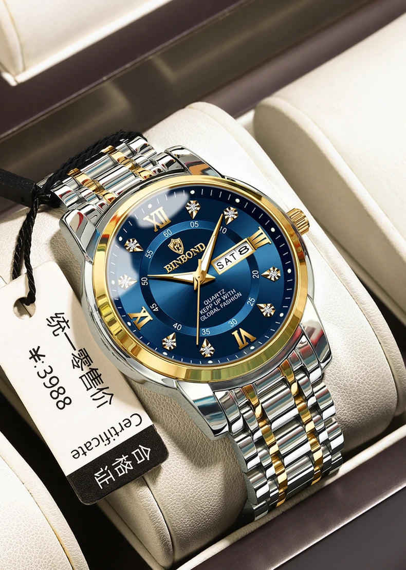 BINBOND 7169 Men's Watches Trend Fashion Star Ring Dial Original Quartz Watch for Man Waterproof Stainless Steel Luminous