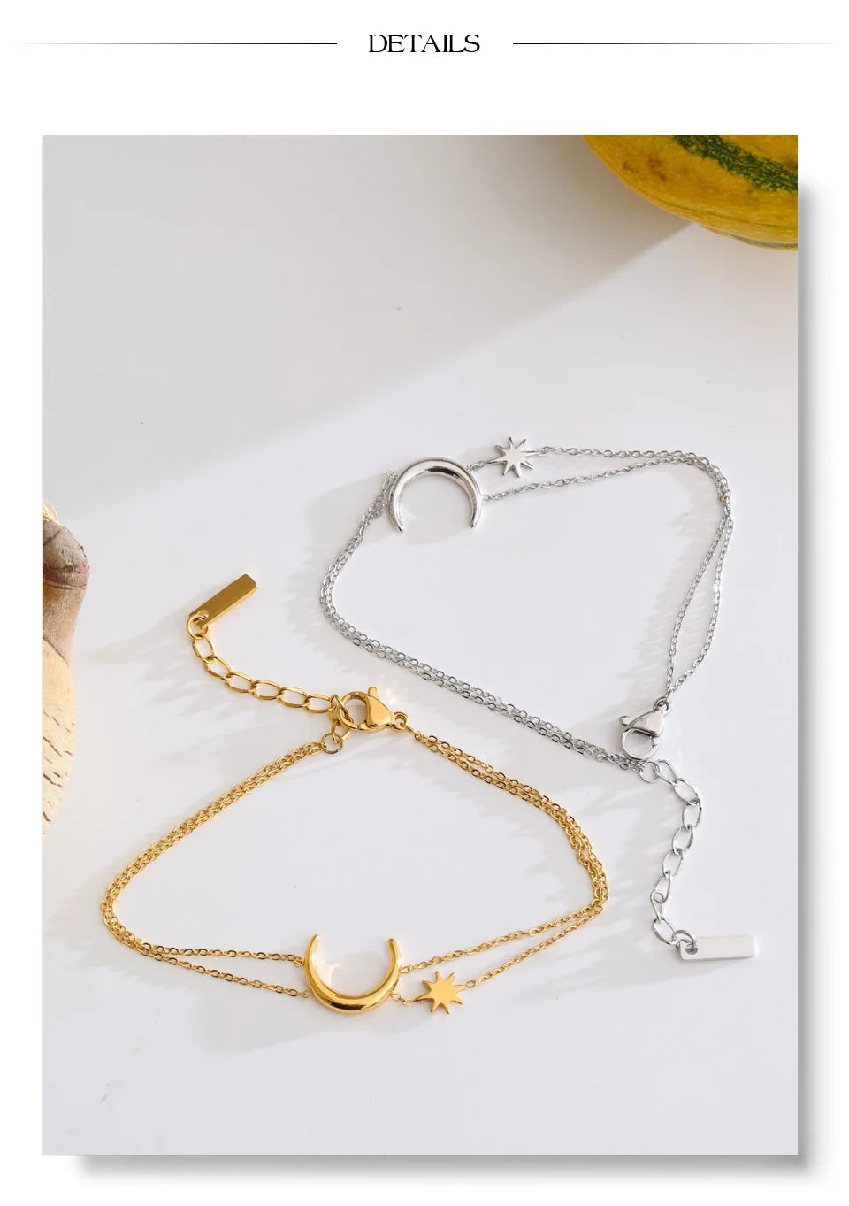 Yhpup Stainless Steel Double-Layer Chain Sun Moon Bracelet Bangle for Women Summer Waterproof Fashion Wrist Jewelry Wholesale