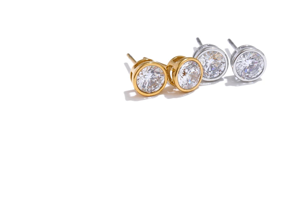Yhpup High-Grade AAA Shiny Cubic Zirconia Round Stud Earrings Luxury Stainless Steel Daily Premium Jewelry Accessories